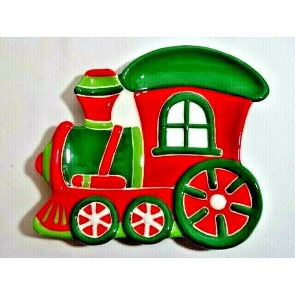 Christmas Train Kitchen Spoon Rest Ceramic Utensil Holder Plate Stoneware NEW
